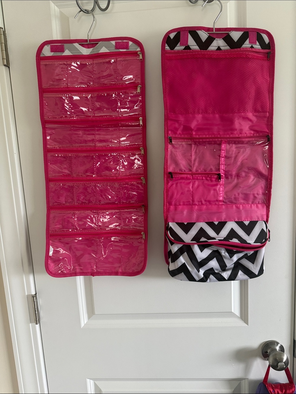 Pink and grey hanging organizers for Closet and Travel - Multi-Pocket Storage.